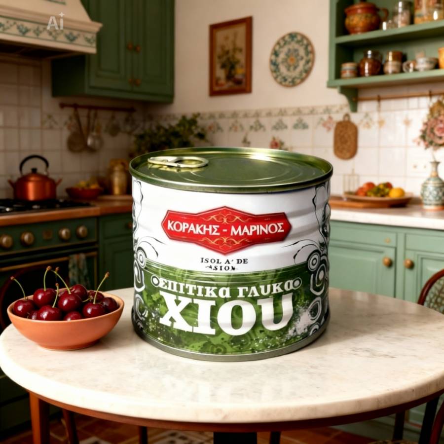 Sour cherries in metal tin
