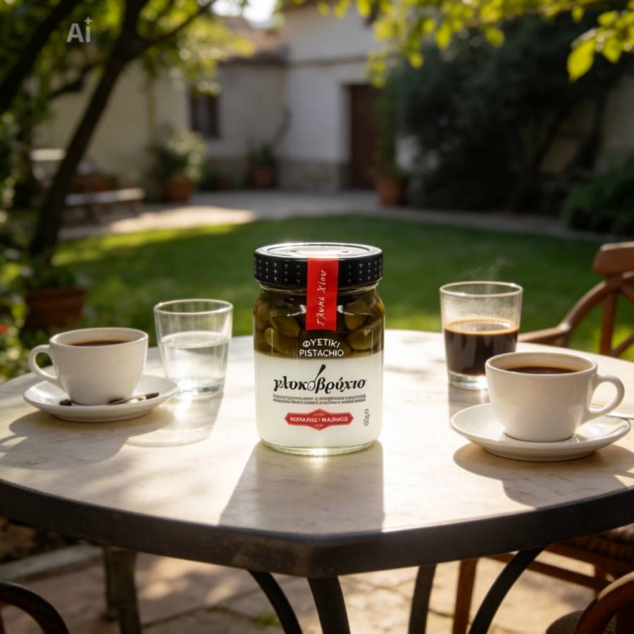 Pistachios preserved in syrup & mastiha flavored sweet Pistachios preserved in syrup & mastiha flavored sweet
